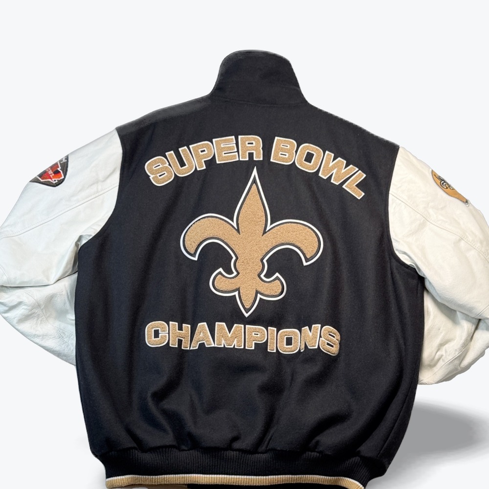 Saints Super Bowl Varsity Jacket G III Leather Wool New Orleans Champions Large - Picture 2 of 6